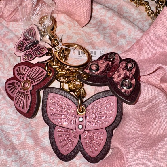 Coach Leather Butterfly Keychain/ Purse Charm - Picture 1 of 2